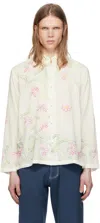 Harago White Embroidered Floral Shirt In White