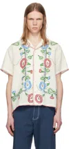 Harago White Embroidered Linen Shirt In White