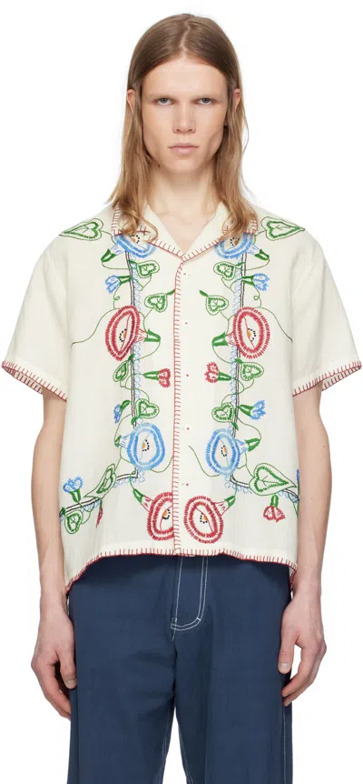 Harago White Embroidered Linen Shirt