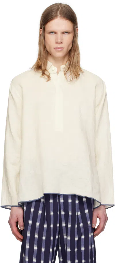 Harago White Linen Popover Shirt