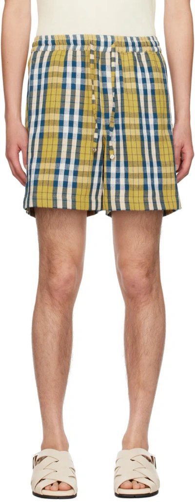 Harago Yellow & Blue Check Shorts In Multi