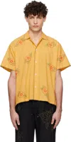 Harago Yellow Floral Embroidered Short Sleeve Shirt In Ochre