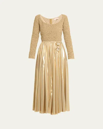 Harbison Ailey Ii Mixed-media Dress In Gold Mtl