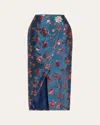 Harbison Arista Wrap-front Satin Brocade Midi Skirt In Midnt Brc