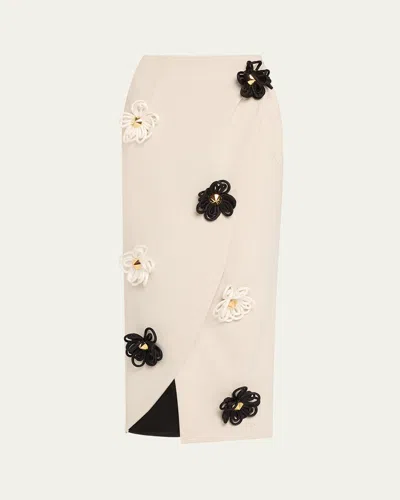 Harbison Flora Arista Flower Applique Skirt In Dove Flo M