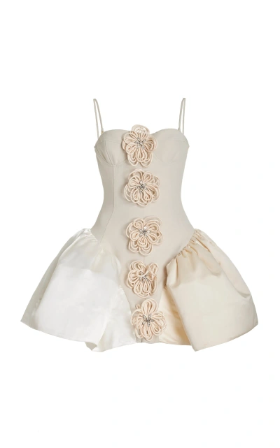 Harbison Flora Cyclone Embellished Knit-satin Bustier Mini Dress In White