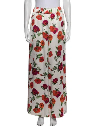 Pre-owned Harbison Floral Print Wide Leg Pants In White
