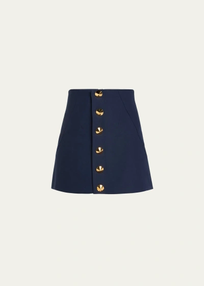 Harbison Pegasus Stud-button Wool Mini Skirt In Navy