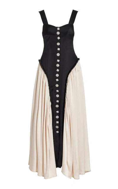 Harbison Soft Storm Ii Embellished Silk Bustier Maxi Dress In Black,white