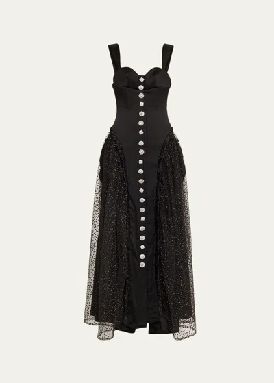 Harbison Soft Storm Ii Silk Bustier Maxi Dress In Black