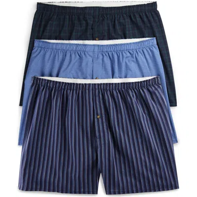 Harbor Bay By Dxl 3-pk Woven Boxers In Blue