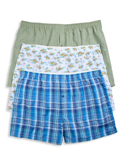 Harbor Bay By Dxl Big & Tall 3-pk Sail Away Woven Boxers In Scuba Blue