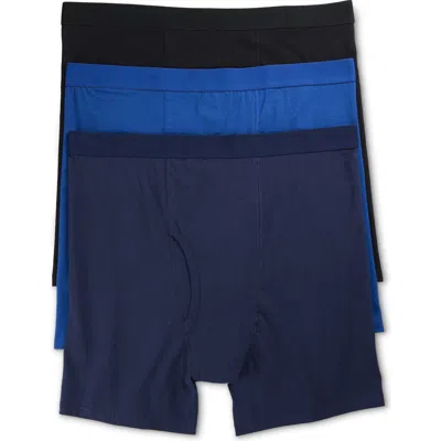 Harbor Bay By Dxl Big & Tall 3-pk Solid Active Stretch 4 Inch Boxer Briefs In Blue