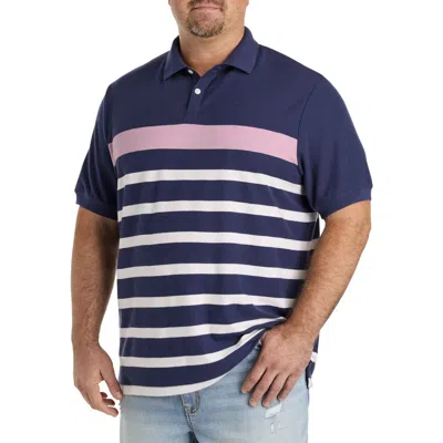 Harbor Bay By Dxl Big & Tall Chest Striped Polo Shirt In Navy