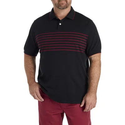 Harbor Bay By Dxl Big & Tall Chest-striped Polo Shirt V2 In Black