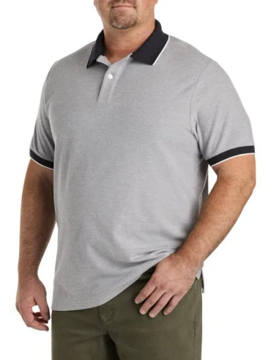 Harbor Bay By Dxl Big & Tall Contrast Piqué Polo Shirt In Grey Heather