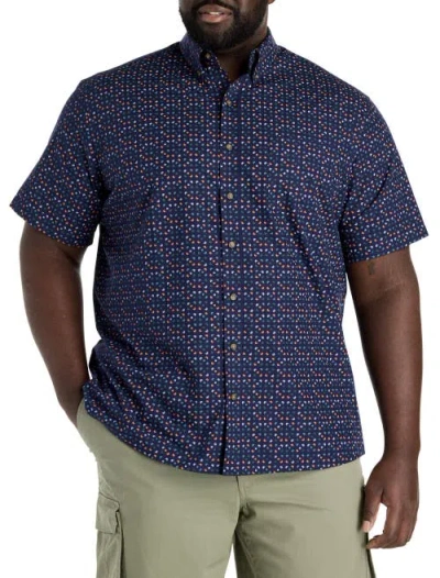 Harbor Bay By Dxl Big & Tall Easy-care Geometric Print Sport Shirt In Navy Multi