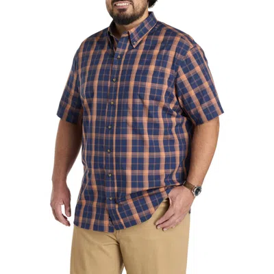 Harbor Bay By Dxl Big & Tall Easy-care Large Plaid Sport Shirt In Blue