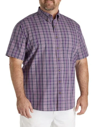 Harbor Bay By Dxl Big & Tall Easy-care Large Plaid Sport Shirt In Purple