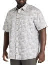 Harbor Bay By Dxl Big & Tall Easy-care Leaf Print Sport Shirt In Grey