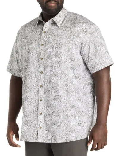 Harbor Bay By Dxl Big & Tall Easy-care Leaf Print Sport Shirt In Grey