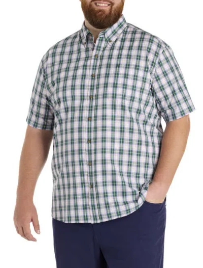 Harbor Bay By Dxl Big & Tall Easy-care Medium Plaid Sport Shirt In Green