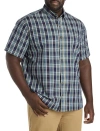 Harbor Bay By Dxl Big & Tall Easy-care Plaid Sport Shirt In Blue