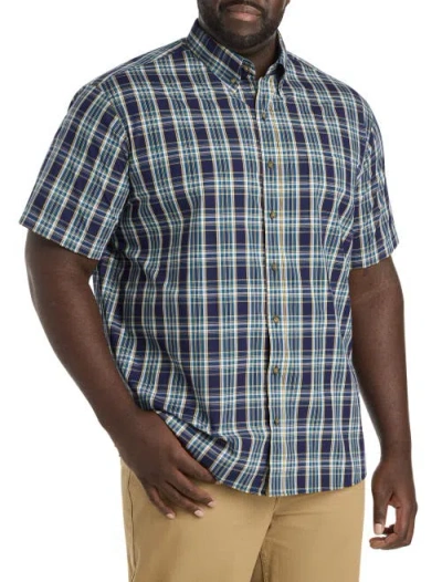 Harbor Bay By Dxl Big & Tall Easy-care Plaid Sport Shirt In Blue