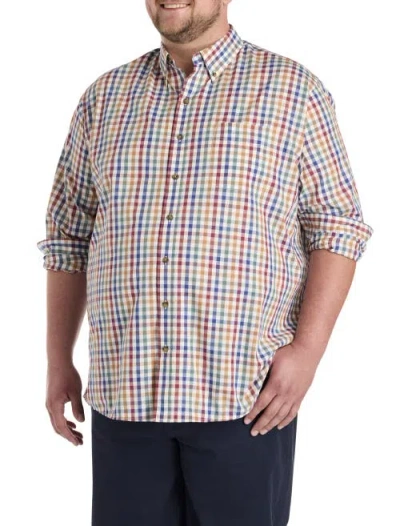 Harbor Bay By Dxl Big & Tall Easy-care Small Plaid Sport Shirt In Blue