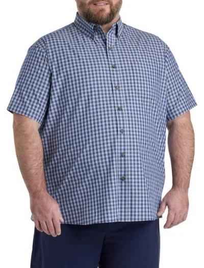 Harbor Bay By Dxl Big & Tall Easy-care Small Plaid Sport Shirt In Tonal Blue