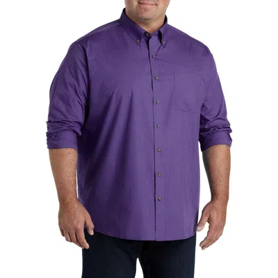 Harbor Bay By Dxl Big & Tall Easy-care Solid Sport Shirt In Purple