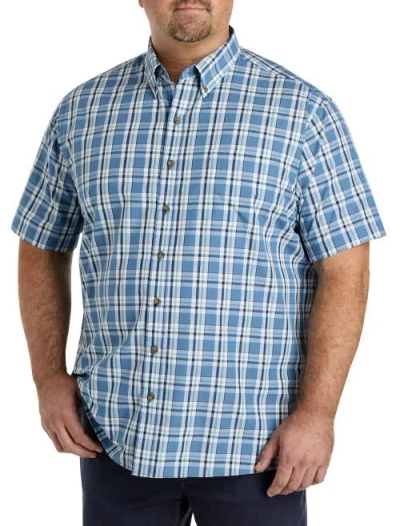 Harbor Bay By Dxl Big & Tall Easy-care Tonal Medium Plaid Sport Shirt In Blue
