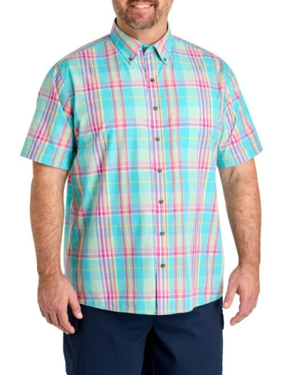 Harbor Bay By Dxl Big & Tall Easy-care Large Plaid Sport Shirt V4 In Blue