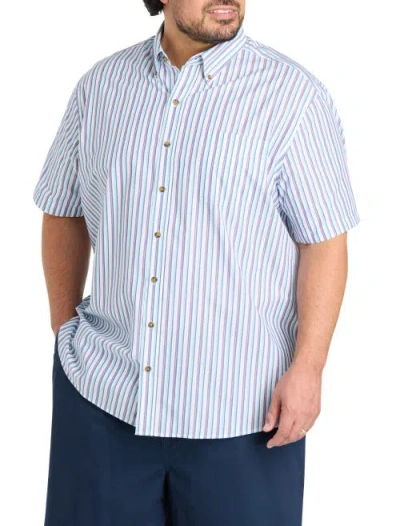 Harbor Bay By Dxl Big & Tall Easy-care Striped Sport Shirt V2 In Blue