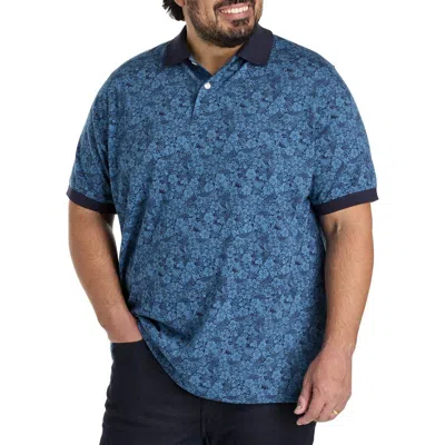 Harbor Bay By Dxl Big & Tall Floral Printed Polo Shirt In Navy