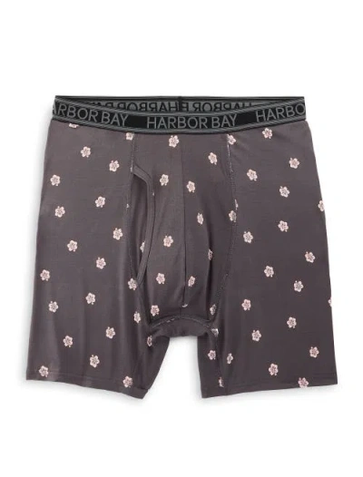 Harbor Bay By Dxl Big & Tall Hibiscus Print Tech Boxer Briefs In Gray