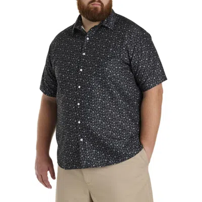 Harbor Bay By Dxl Big & Tall Leaf Print Microfiber Sport Shirt In Black