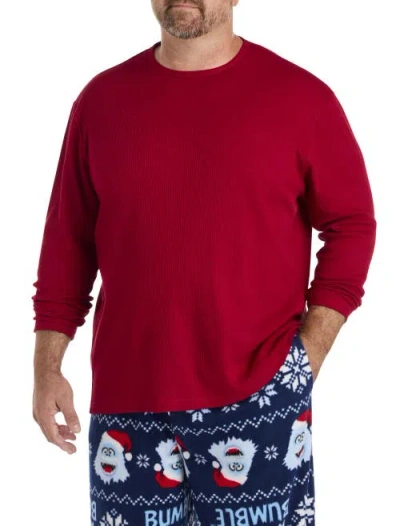 Harbor Bay By Dxl Big & Tall Long-sleeve Waffle-knit Crewneck Tee In Red