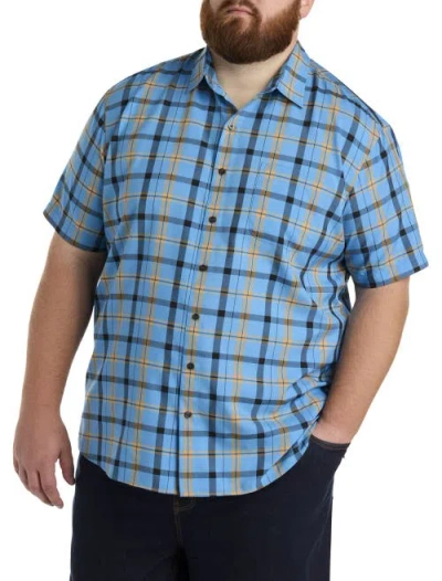 Harbor Bay By Dxl Big & Tall Microfiber Large Plaid Sport Shirt In Blue Yellow