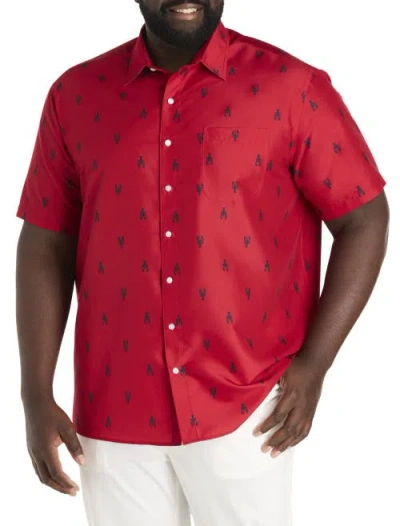 Harbor Bay By Dxl Big & Tall Microfiber Lobster Print Sport Shirt In Red