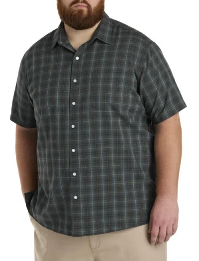 Harbor Bay By Dxl Big & Tall Microfiber Medium Plaid Sport Shirt In Black