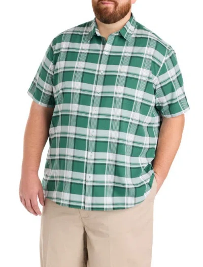 Harbor Bay By Dxl Big & Tall Microfiber Plaid Sport Shirt In Green