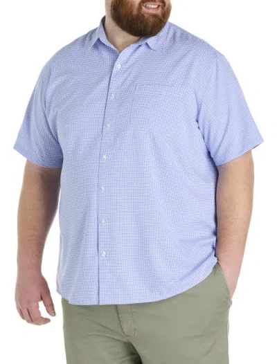 Harbor Bay By Dxl Big & Tall Microfiber Small Check Sport Shirt In Blue
