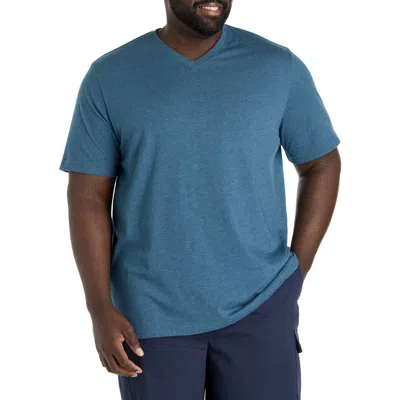 Harbor Bay By Dxl Big & Tall Moisture-wicking Jersey V-neck T-shirt In Blue