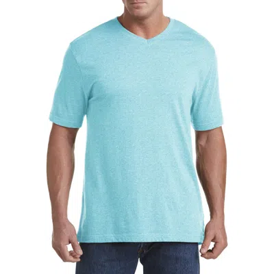Harbor Bay By Dxl Big & Tall Moisture-wicking Jersey V-neck T-shirt In Aqua Sea Hthr
