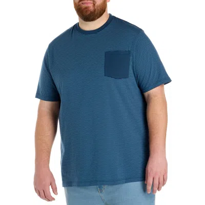 Harbor Bay By Dxl Big & Tall Moisture-wicking Microstripe Pocket T-shirt In Blue