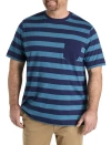 Harbor Bay By Dxl Big & Tall Moisture-wicking Striped Pocket T-shirt In Corsair Blue Heather