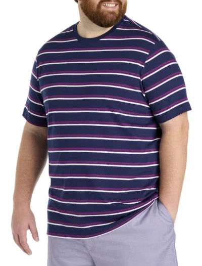 Harbor Bay By Dxl Big & Tall Moisture-wicking Striped T-shirt In Peacoat