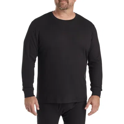 Harbor Bay By Dxl Big & Tall Performance Waffle-knit Thermal Crewneck Shirt In Black