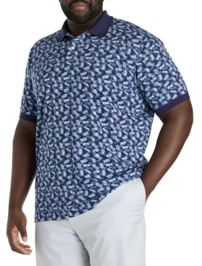 Harbor Bay By Dxl Big & Tall Pineapple Print Polo Shirt In Blue